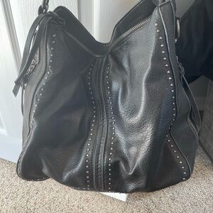 Black Pebbled Leather Hobo Shoulder Bag
